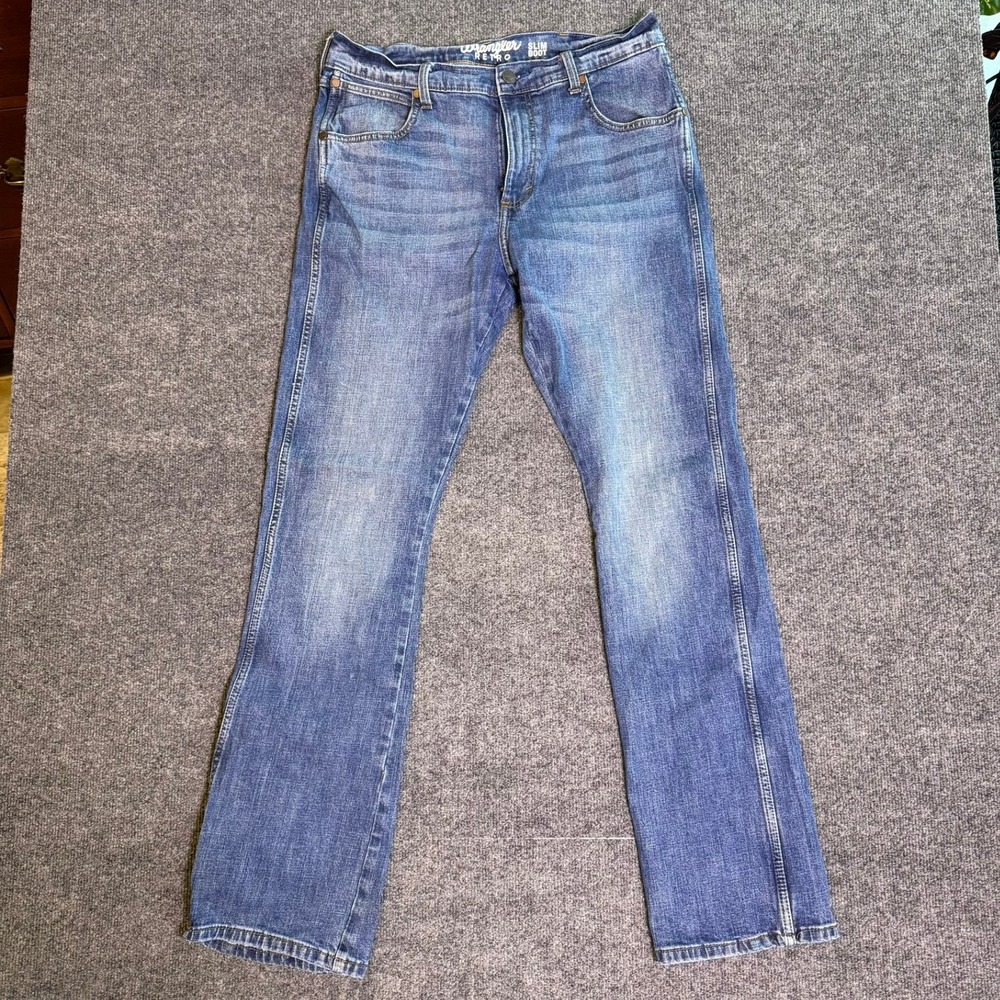 Wrangler Retro Slim Boot Jeans Mens 33x36 *32x34* Blue Medium Wash Stretch